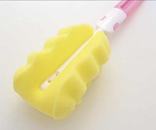 MoomooBaby Triple Baby Bottle Cleaner Brush Set - Includes Baby Bottle Brush Cleaner, Nipple Brush & Straw Cleaning Brush - Eco-Conscious Plastic Handle with Non-Slip Grip, Replaceable Sponges - Pink