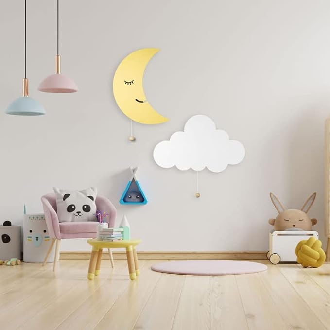 Lumipets Moon Wall Light - Nursery Decor, Baby Room Decoration, Wall Mounted, Battery Operated, Lightweight Hanging Crescent Night Light for Babies, Toddlers, Kids - 17.7 x 11.2 x 1.5-in