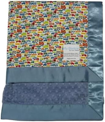 My Blankee Mini Cars Pima Cotton with Periwinkle Minky Dot Baby Blanket
