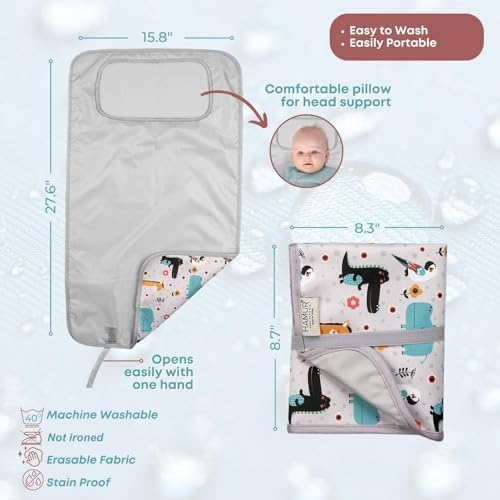 Hamur Home Portable Changing Pad ??Waterproof, Washable & Easy Wipe Clean, Foldable Travel Baby Changing Mat for Diaper Bag, Compact & Lightweight, Must-Have for Newborns (Animal Pattern)