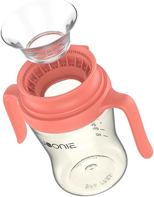 JOONIE Self Training Sippy Cups with Handles for Toddlers 1-3, Spill Proof 360 Cup with Lid, 210ml (7 oz) (Pink)