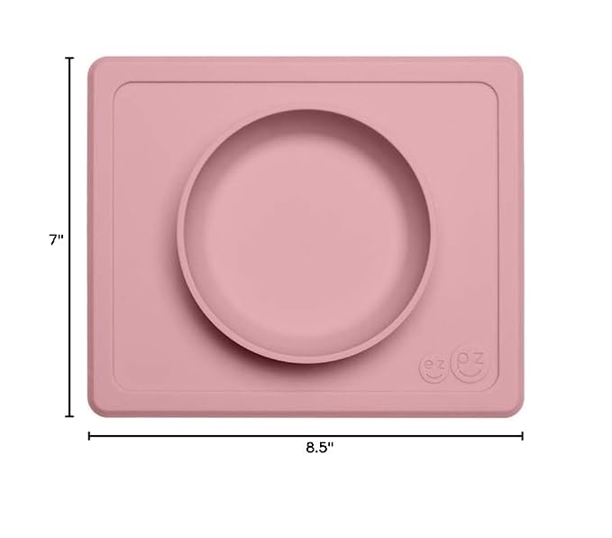 ezpz Mini Bowl (Blush) - 12 Months+ - 100% Silicone Suction Placemat + Bowl for Toddlers - Comes with a Reusable Travel Bag