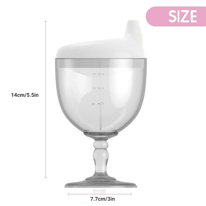 No Spill Wine Sippy Cup, Fancy Wine Glass Sippy Cup Spill Proof for Baby, Toddler, and Child, Goblet Style Great for Your Prince & Princess Holidays Birthday Party Celebration, 5 Ounce (White)
