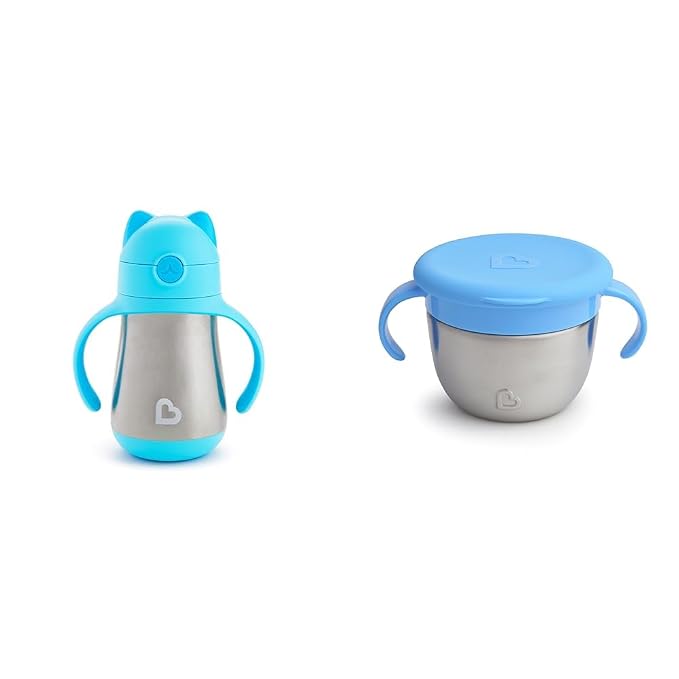 Munchkin® Cool CatTM 8 Ounce Toddler Straw Cup Snack+TM 9 Ounce Stainless Steel Snack Catcher Cup Bundle