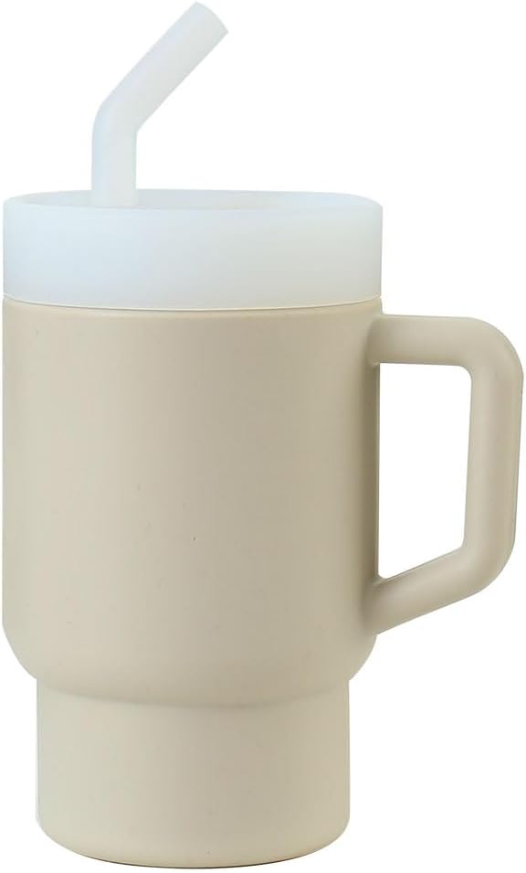 PandaEar 2 Pack Kids Tumbler Silicone Toddler Cup with Straw and Handle, 9.5oz Spill-Proof Training Cup for Baby, BPA-Free, Easy to Clean -Grey/Pink