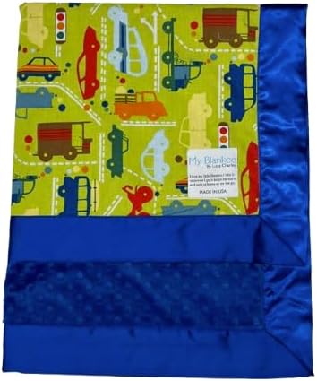My Blankee Beep Beep Green Pima Cotton with Minky Dot Electric Blue Baby Blanket
