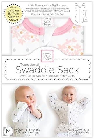 SwaddleDesigns Transitional Swaddle Sack, Arms Up Half-Length Sleeve Mitten Cuff, Most Gradual Transition Swaddle for Newborn