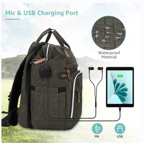 DERJUNSTAR Baby Diaper Bag Backpack with ChangingStation-Large Capacity Baby Bag for Boys & Girls, USBCharging Port, Pacifier Case, sunshade & Toy Bar,Waterproofï¼?Forest