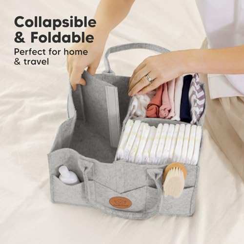 KeaBabies Baby Hair Brush and KeaBabies Diaper Caddy Organizer - Wooden Brush with Soft Goat Bristles, Organizer for Nursery, Cradle Cap Hairbrush