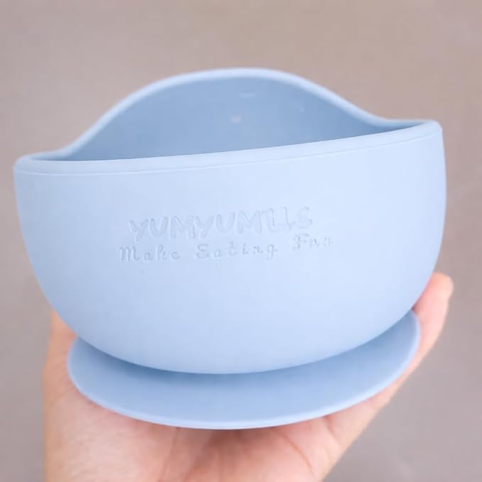 Silicone Suction Baby Bowl,Stainless Steel Insert,BPA-Free,Microwave & Dishwasher Safe,No-Spill Weaning Set with Spoon & Fork– Easy Clean,Self-Feeding Training for Toddlers (Baby Blue)
