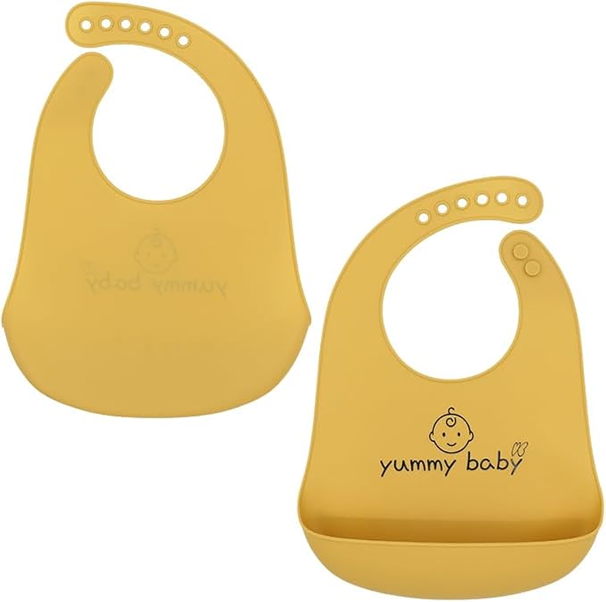Yummy Baby Improved Silicone Baby Bib, Ultra Soft Adjustable Waterproof with Spill Pocket, BPA Free, CPC Certified