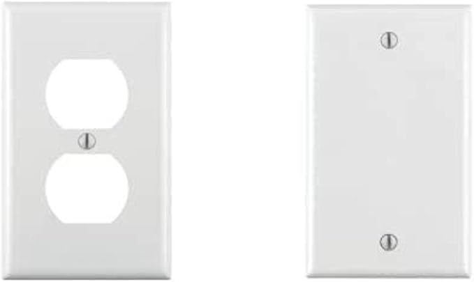 Leviton 80703-W, 1 pack, White and Leviton 80714-W 1-Gang No Device Blank Wallplate, Standard Size, Thermoplastic Nylon, Box Mount, White