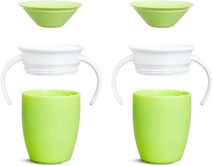 Munchkin Miracle 360 Cups for Toddlers sippy cups, toddler cups spill proof with Dentist Recommended Spoutless Design, BPA-Free Kids Cups, Easy to Clean, 7oz, 6 Months (Lime, 2 Count)