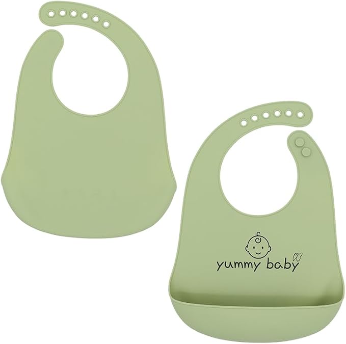 Yummy Baby Improved Silicone Baby Bib, Ultra Soft Adjustable Waterproof with Spill Pocket, BPA Free, CPC Certified