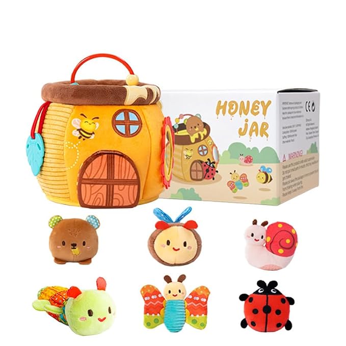Baby Toys 6-12 Months- Surprise Soft Barn with Stuffed Animals, Rattle, Crinkle Paper, Squeaker, Mirror, Busy Montessori Soft Toys for Toddlers 0-3 Years Old, 1 Year Old Boy Girl Gifts