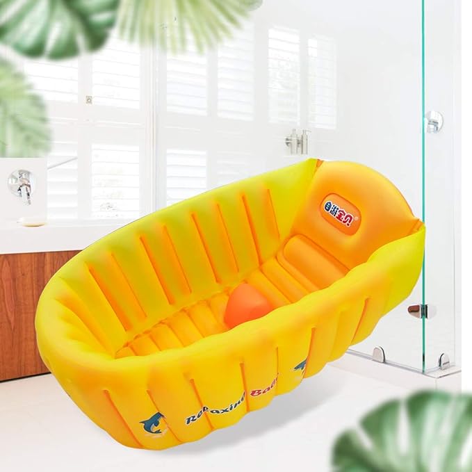 Inflatable Baby Bathtub,Newborn to Toddler Bath Tub with Built-in Air Pump,Portable Travel Shower Basin with Back Support,Foldable Toddler Tub Shower for Kids 0-6 Months(Orange)