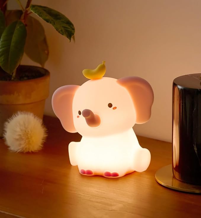 Elephant Night Light for Kids, LED Squishy Animal Night Lamp Rechargeable, Novelty Nursery Lamp Nightlight for Kids, 2 Levels Dimmable Touch Lamp for Bedroom, Home Decor Gifts Stuff for Girls Boys