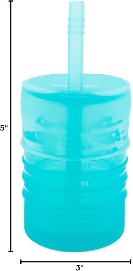 Bumkins Baby and Toddler Cups, Sippy Cup with Straw, Spill Proof, Transition Cup for Babies Ages 1 Year, Safely Sip from Lid, Straw or Cup, First Year Supplies, Platinum Silicone, Holds 7oz, Blue
