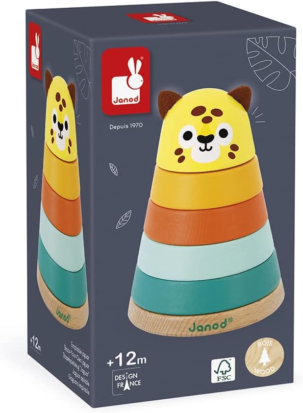 Janod - Tropik Jaguar Stacking Toy - 5 Stackable Pieces - 1 Year + J08261