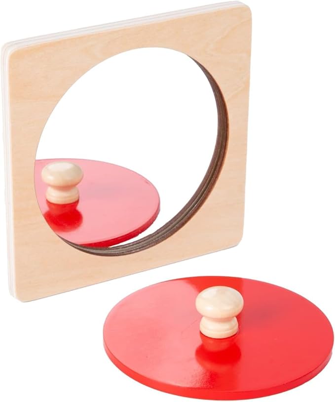 Montessori Baby Toys Play Kit Montessori Mirror Peekaboo Knob Puzzle, Medium Spinning Drum and Rainbow Fabric Ball Kit Toys for6-12Months Toddlers (Mirror Peekaboo Knob Puzzle)