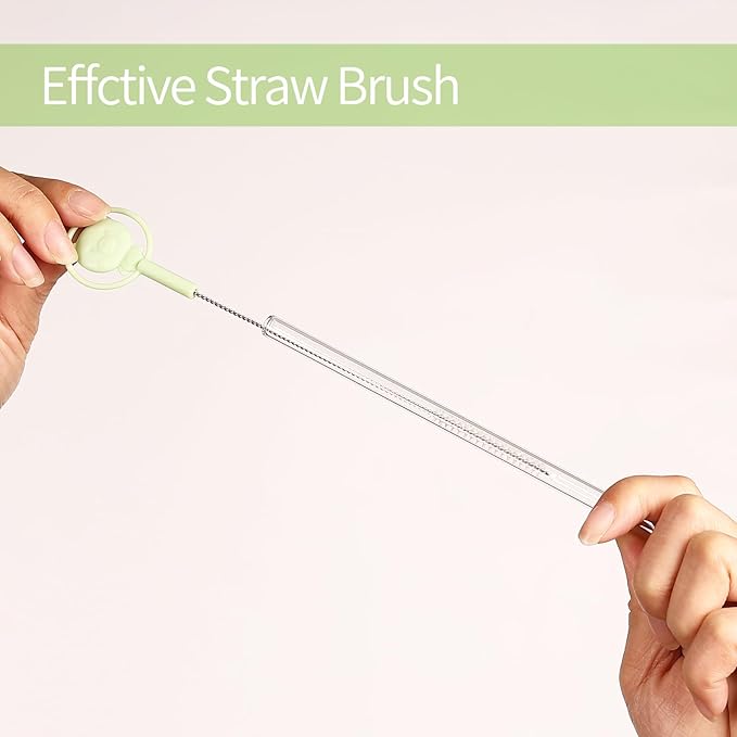 Silicone Bottle Brush Set - 5 in 1 Silicone & Nylon Bottle Cleaner Multipurpose for Straw, Nipple, Thermos, Sport Bottles - Green