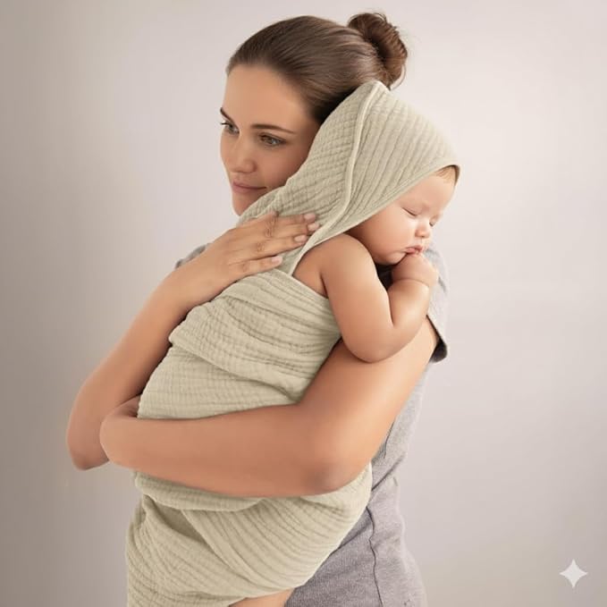 Muslin Hooded Baby Towels for Newborns, 32"x32", 100% Cotton ??6 Layers Super Soft Absorbent Breathable, Baby Bath Towel, Toddler Bath Towel ??Pack of 2