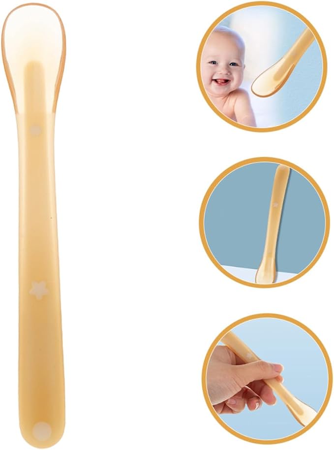 Silicone Spoon for Weaning Soft-tip Feeding Utensil with Wide Head and Nonslip Handle Feeding Tableware Safe for Sensitive Complexion Light Yellow