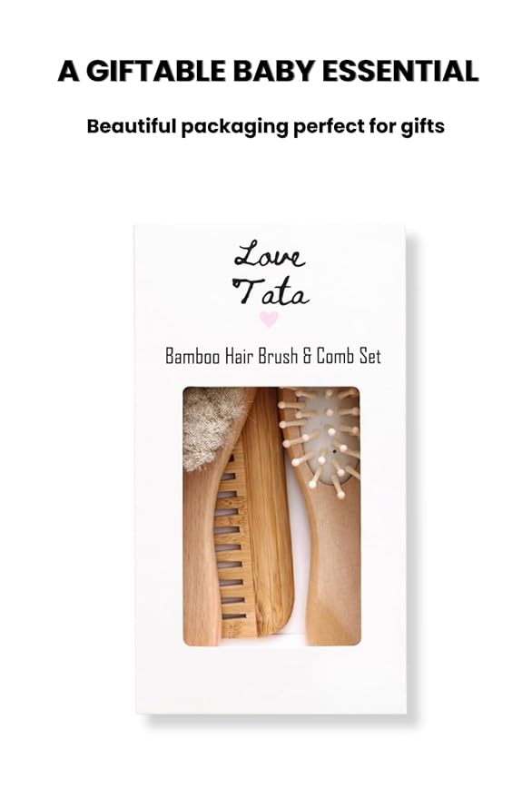 Luxury Baby Brush Set 3-Piece Bamboo Hair Brush & Comb Kit – Soft Goat Bristle Brush, Wooden Comb & Massage Brush for Newborns, Infants & Toddlers – Gentle Cradle Cap Care