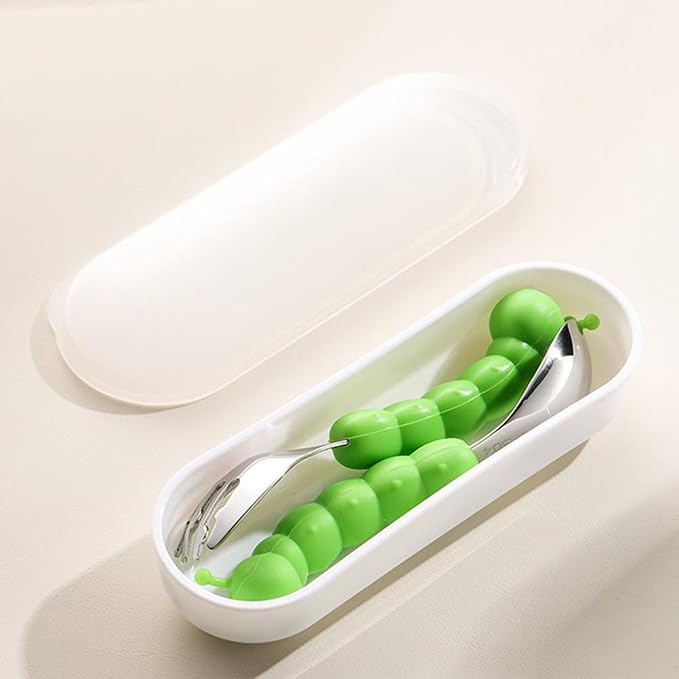 Toddler Utensils, Stainless Steel Baby Forks and Spoons Set Caterpillar Silicone Handle, Kids Silverware with Portable Storage Case, Baby Feeding Essentials, Dishwasher Safe (Green)