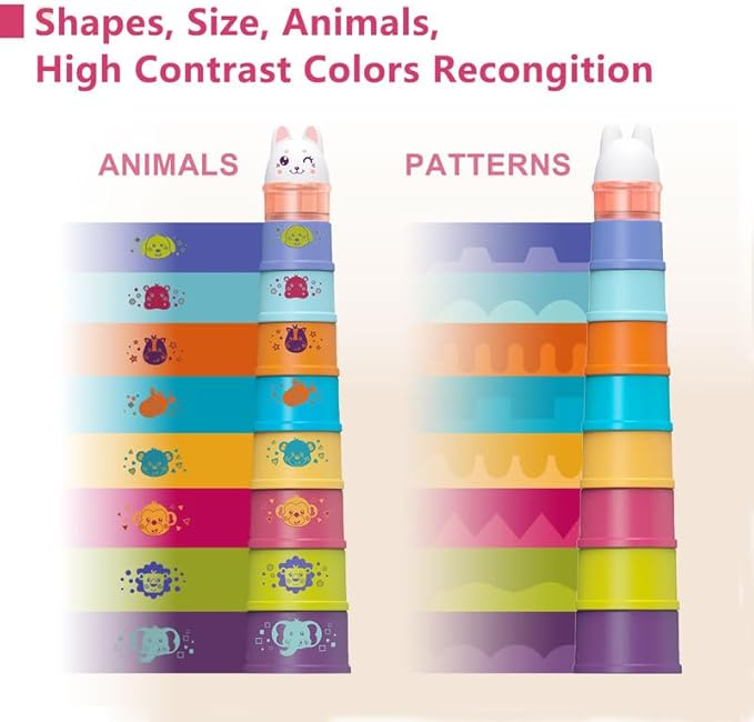 LTKFFFdp Baby Stacking Toys for Toddler 1-3, Nesting Cup Shape Sorter for Infant 6 to 12-18 Month, Learning Stackable Block, Birthday Gift for Girl Boy 9 Month