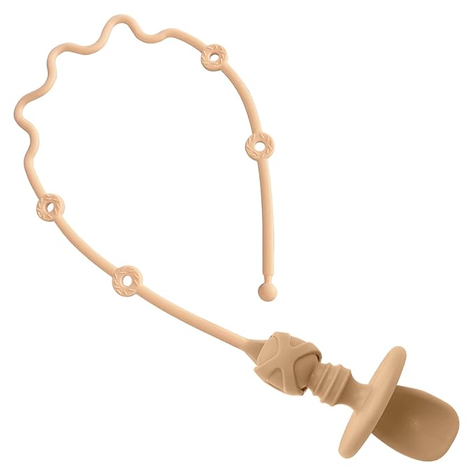 Baby Spoons Self Feeding 6 Months Silicone Pacifier Holder Strap Toddler Utensils Highchair Accessories-Gelinor Feeding Aid for Keep Spoon Close at Hand and Off The Ground(Pink)-No Spoon