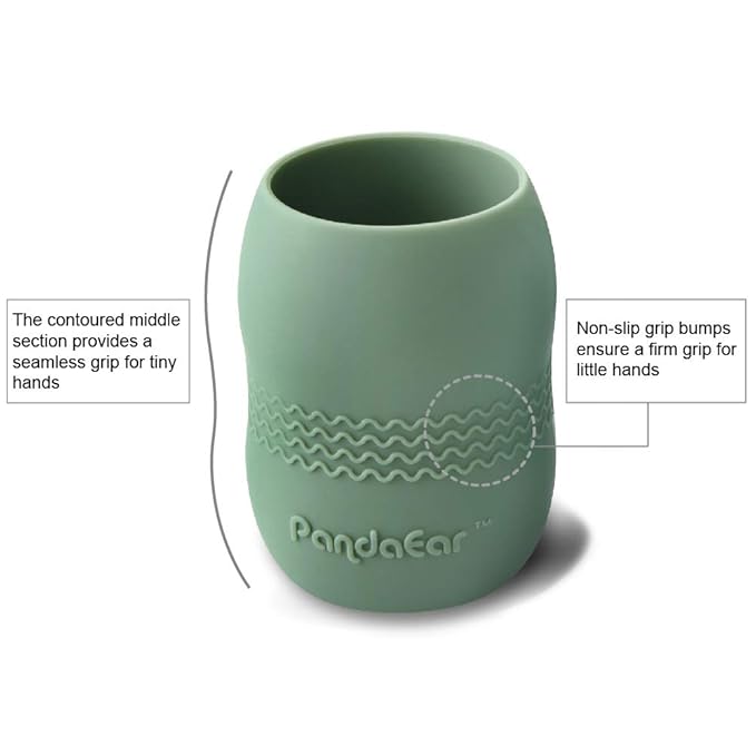 PandaEar 2 Pack100% Tiny Silicone Drinking Training Cup for Baby and Toddler, 3.5oz (Blue/Green)