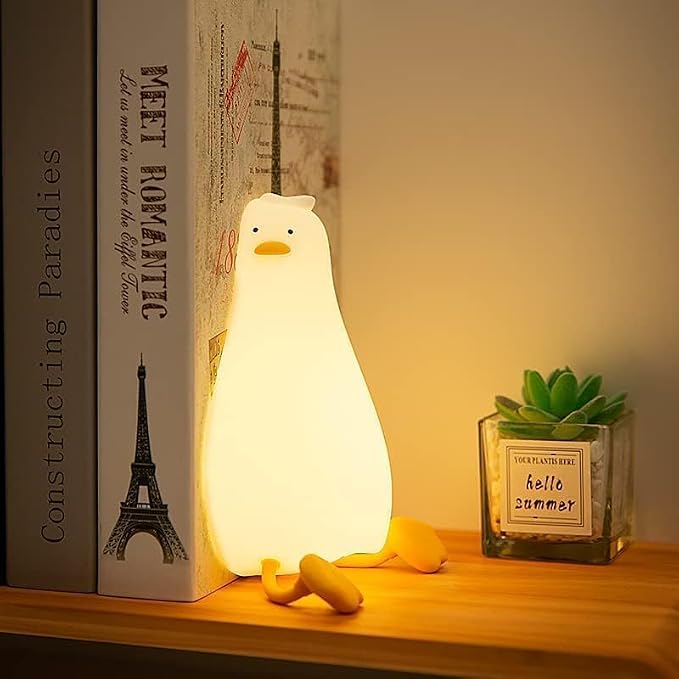 YR YRHH-PET Existential Crisis Duck Lamp, Squishy Kid Cute Lying Flat Duck Night Light, Rechargeable Ducky Lay Touch Lamp, College White Elephant Gifts, Boy Girl Fun Birthday Gift, Safe Silicone Decor