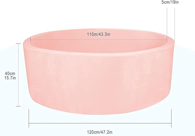 TRENDBOX Extra Large Foam Ball Pit for Toddlers, 47x14 inch Soft Baby Ball Pit with Washable Velvet Cover (Balls not Included)-Pink