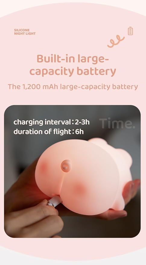 ATSUI Pig Night Light for Kids, Food Grade Silicone, Rechargeable, Tap Fun Kawaii Lamp for Kids Room, Adjustable Brightness, Cute Stuff for Boys Girls, Cute Gifts for Baby Children