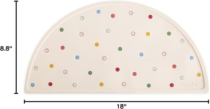 mushie Silicone Placemat for Kids | BPA-Free Non-Slip Design (Smiley Face)