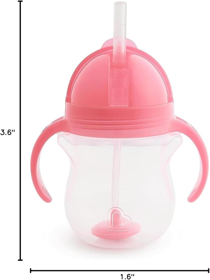 Munchkin Weighted Straw Sippy Cups for Toddlers 7oz, Leak Proof, Easy to Hold-Great toddler cups with straws, Supports Straw-use Education, Straw Cups (Pink/Blue)