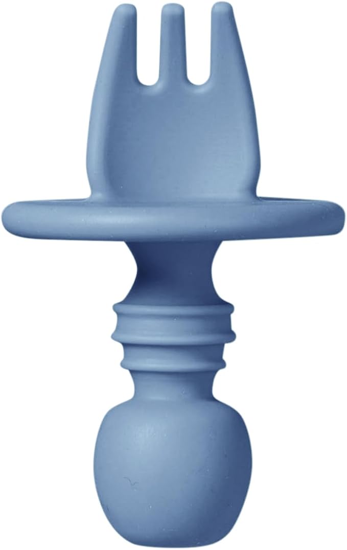 SARO “Nordic” Training Utensil Set: Silicone Ergonomic Spoon & Fork for Baby-Led Weaning & Self-Feeding (Mist Blue)