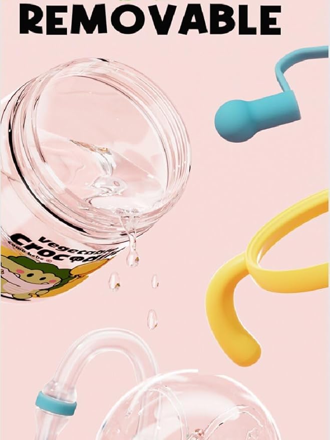 Comobebe Whale Fountain Cup for Kids Toddlers: 10oz/300ml Spill Proof Toddler Sippy,Straw Cup with Handle & Strap, BPA-Free forsippy cups for toddlers 1-3,Kids Water Bottle (Yellow)