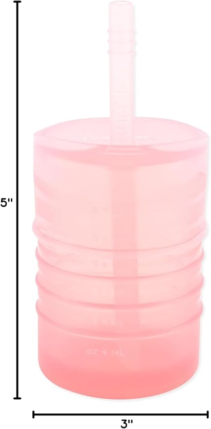 Bumkins Baby and Toddler Cups, Sippy Cup with Straw, Spill Proof, Transition Cup for Babies Ages 1 Year, Safely Sip from Lid, Straw or Cup, First Year Supplies, Platinum Silicone, Holds 7oz, Pink