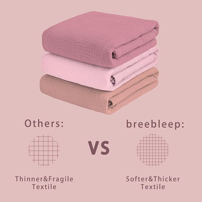 Muslin Swaddle Blankets for Baby Girl - 3 Pack 47x47 Inch Large Receiving Blankets, Soft Breathable Cotton Nursery Swaddles for Newborn, Infant & Todler, Pink