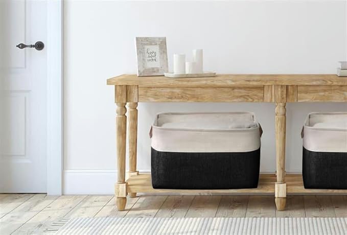 DECOMOMO Storage Baskets for Shelves - Fabric Storage Bins, Linen Closet Organizers and Storage (Black & White, Large - 3 Pack)