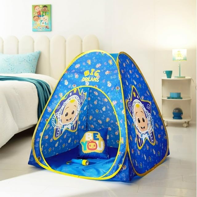 Cocomelon 3-Piece Slumber Set,Kids Indoor/Outdoor Pop Up Play Tent with UPF 30+ Protection, Pillow & Flashlight