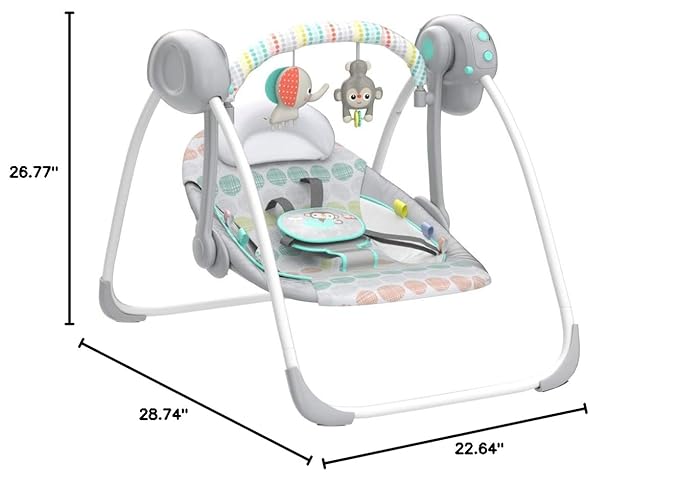Bright Starts Portable Automatic 6-Speed Baby Swing with Adaptable Speed, Taggies, Music, Removable-Toy-Bar, 0-9 Months 6-20 lbs (Whimsical Wild)