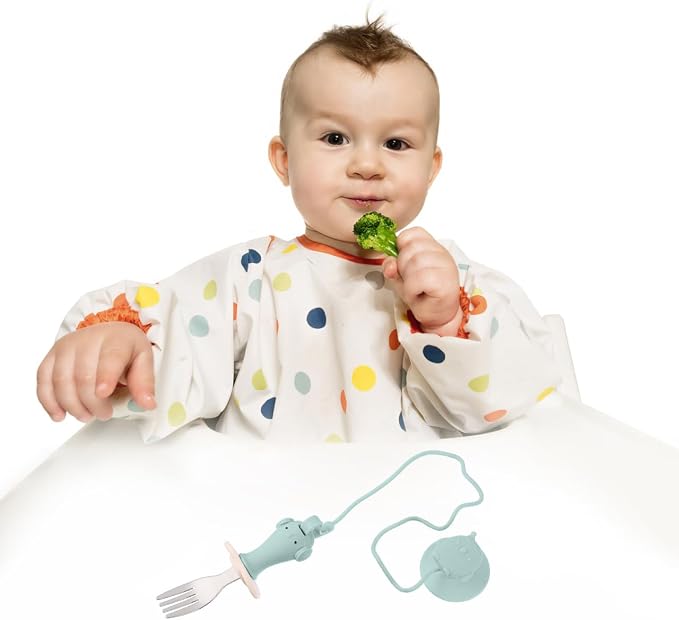 Toy Strap Spoons for Infant Spoon Fork Set Holder Anti-drop Chain Silicone Suction Cup Toddler Green Color