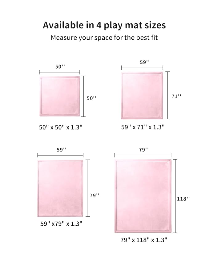 Goyuu Ultra Soft 1.3" Thick Baby Play Mat for Floor, 79x59 Playpen Mat Elasti-Foam Padded Crawling Mat for Babies, Toddlers, Infant, Kids, Non-Slip Backing Safe for Tummy Time Pink