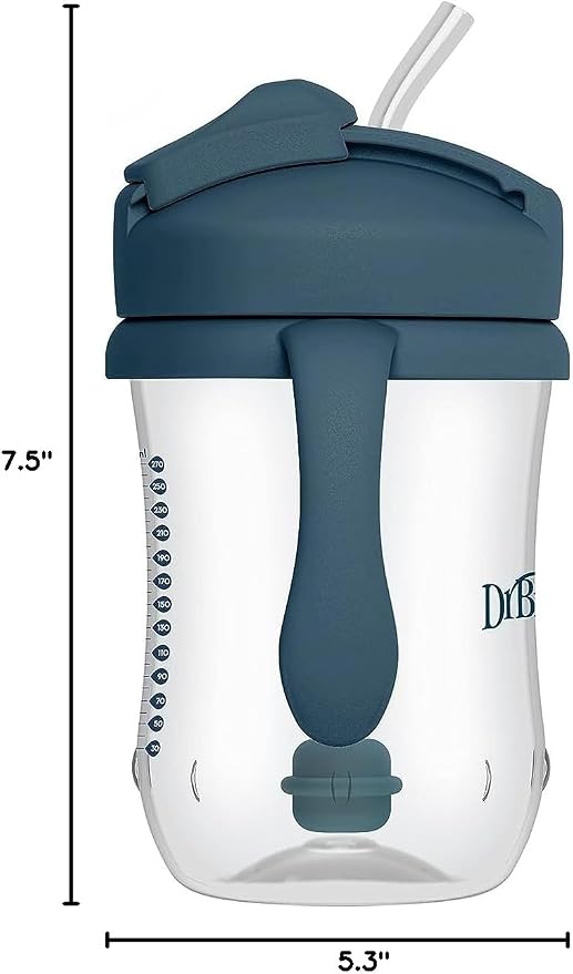 Dr. Brown's Milestones Baby's First Straw Cup, Training Cup with Weighted Straw, 9 oz/270 mL, BPA-free, 6m+, Dark Blue, 12-Pack