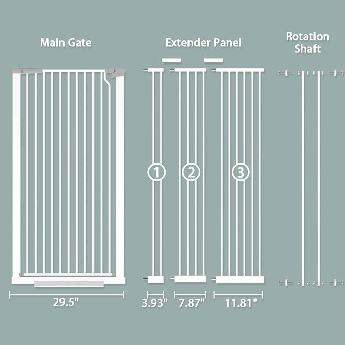 51.18" Tall Extra Tall Pet Gate Dog Door, Auto Close Safety Gates for Kitchen Living Room Doorways Hallway,Indoor Pet Gates for Dogs or Cats(Black) (White, 29.6-48.4")