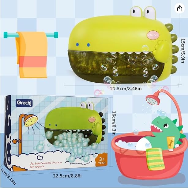 Grechi Dinosaur Bath Toys,Baby Bath Toys for The Baby Bathtub,Toddler Automatic Bubble Machine,Plays 12 Children?™s Songs, Makes Great for Toddlers Age 2 3 Year Old Girl Boy