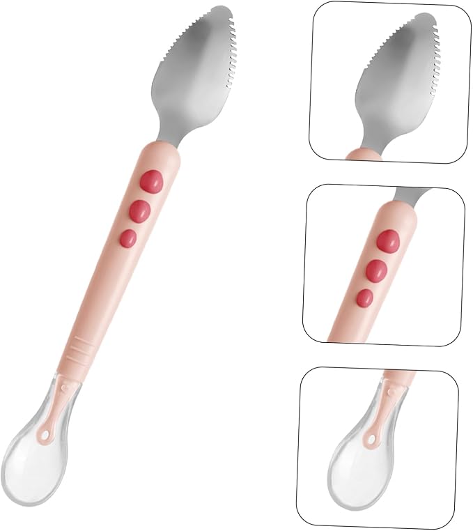 Double Head Fruit Puree Silicone Spoon with Serrated Edge for Safe Feeding and Training Soft Spoon with Compact Storage Box Practical Pink Utensil for First Stage Self-feeding